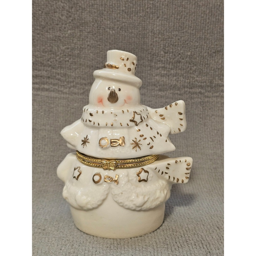 Vintage Snowman Hinged Trinket Box Collectible Keepsake Holiday Christmas 5"